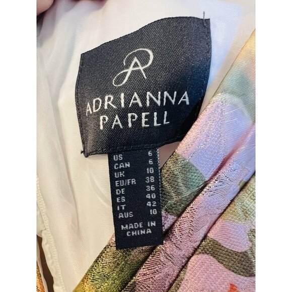 Adrianna Papell Metallic Floral Jacquard Midi Dress Sz 6 Yellow Orange Fit Flare - Picture 8 of 10